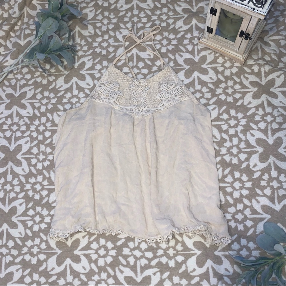 Neck tie blouse.